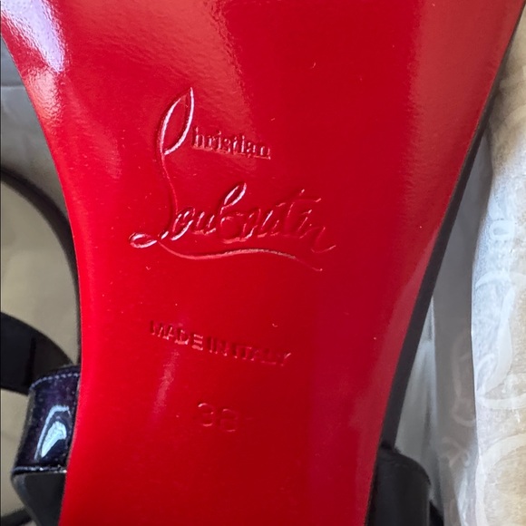 Christian Louboutin miss Jane block heel patent sandal pumps blue zaffiro sz 38 - Picture 9 of 9